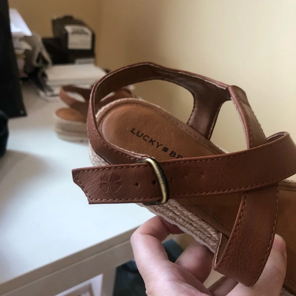 Lucky Brand Brown Espadrille Wedge Platform Sandals Leather Size 7